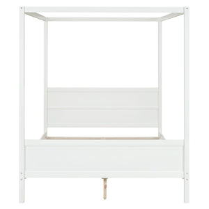 English Elm Queen Canopy Platform Bed with Built-in Headboard Pinewood Frame and Curtain Rails White WF311397AAK