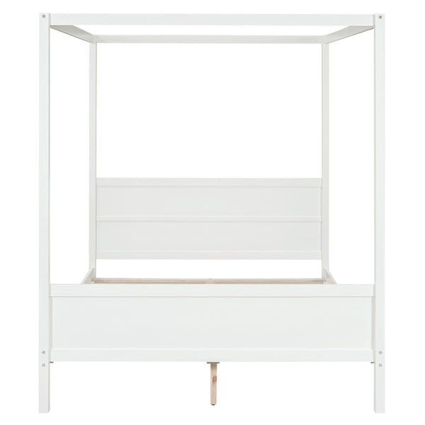 English Elm Queen Canopy Platform Bed with Built-in Headboard Pinewood Frame and Curtain Rails White WF311397AAK