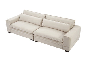 English Elm Mid-century Modern Sofa Polyester Upholstered Solid Wood Legs Neutral Beige Seat W876S00177