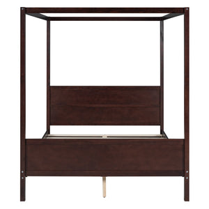 English Elm Queen Canopy Platform Bed with Built-in Headboard Pinewood Frame and Curtain Rails Espresso WF311397AAP