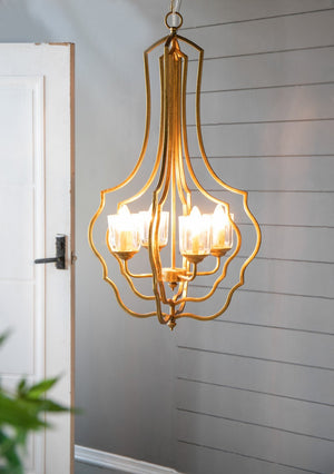 English Elm 4 Light Iron Chandelier Antique Gold Candelabra Arms Foyer Dining Entryway Fixture W2078138931