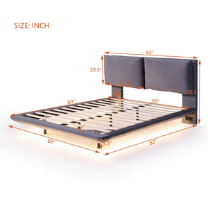 English Elm Queen Upholstered Platform Bed with Floating Design, Motion Sensor Light, USB Ports & Sockets Gray SF000064AAE