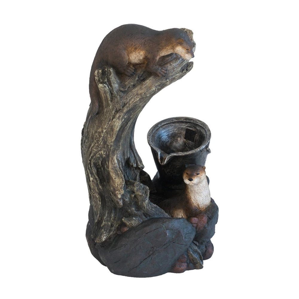 English Elm 16.9x10.2x31.9" Sculptural Polyresin Indoor Outdoor Fountain with Light Cascading Flow W2078138955