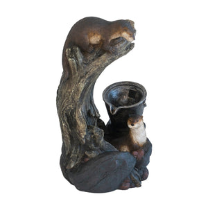 English Elm 16.9x10.2x31.9" Sculptural Polyresin Indoor Outdoor Fountain with Light Cascading Flow W2078138955