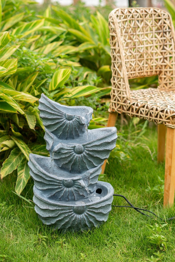 English Elm 13.4x9.4x21.5" Four Tier Nautilus Shell Fountain with Light Polyresin Coastal Decor W2078138946