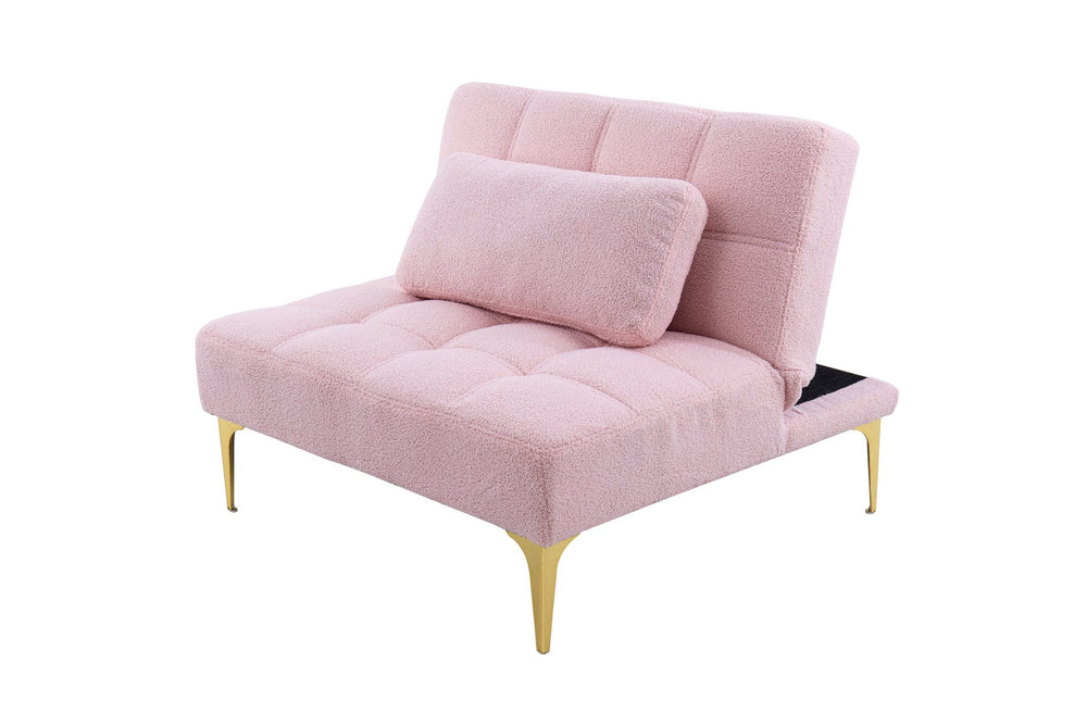 English Elm Convertible Teddy Fabric Single Sofa Bed with Gold Metal Legs, Plush Pink Futon Chair for Small Spaces W1097123595