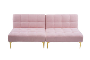 English Elm 71" Convertible Sofa Bed Futon in Plush Teddy Fabric Pink with Gold Metal Legs, 3-Seater, 600lb Capacity W1097S00100