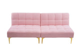 Christopher Knight Home® - Noble House - 71" Convertible Sofa Bed Futon With Gold Metal Legs Teddy Fabric (Pink)