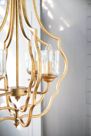 English Elm 4 Light Iron Chandelier Antique Gold Candelabra Arms Foyer Dining Entryway Fixture W2078138931
