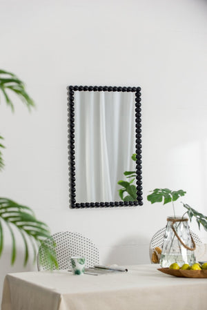 English Elm 24" X 36" Beaded Iron Frame Rectangular Wall Mirror Matte Black Textured Entryway Decor W2078138954