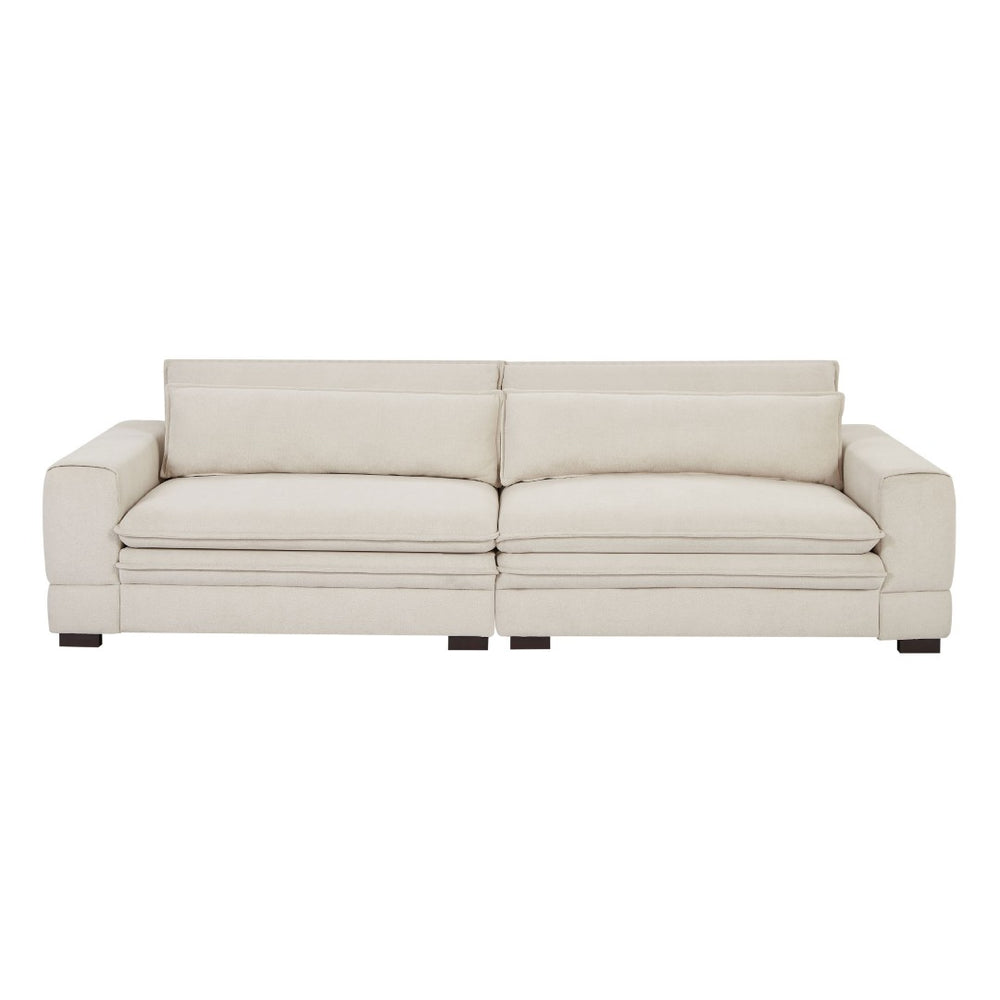English Elm Mid-century Modern Sofa Polyester Upholstered Solid Wood Legs Neutral Beige Seat W876S00177