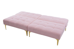 English Elm 71" Convertible Sofa Bed Futon in Plush Teddy Fabric Pink with Gold Metal Legs, 3-Seater, 600lb Capacity W1097S00100