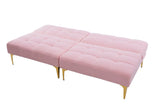 Christopher Knight Home® - Noble House - 71" Convertible Sofa Bed Futon With Gold Metal Legs Teddy Fabric (Pink)