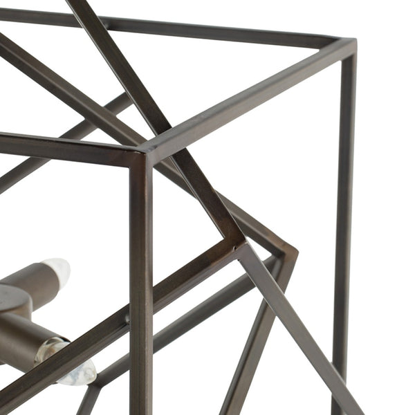 English Elm 3 Light Matte Black Iron Chandelier Geometric Frame Fixture for Dining or Foyer W2078138928