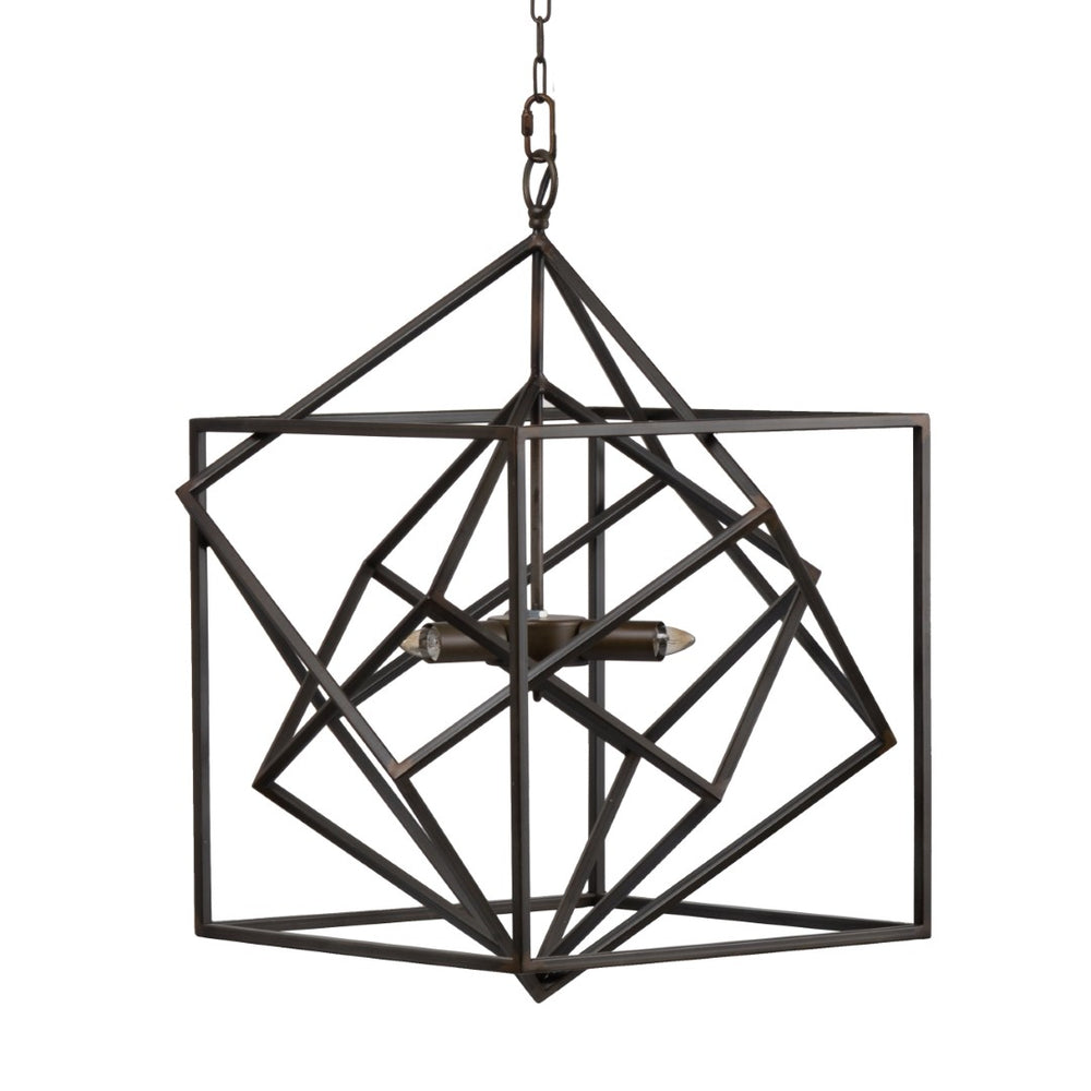 English Elm 3 Light Matte Black Iron Chandelier Geometric Frame Fixture for Dining or Foyer W2078138928