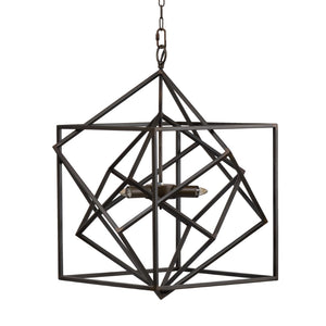 English Elm 3 Light Matte Black Iron Chandelier Geometric Frame Fixture for Dining or Foyer W2078138928