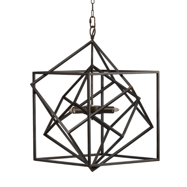 English Elm 3 Light Matte Black Iron Chandelier Geometric Frame Fixture for Dining or Foyer W2078138928
