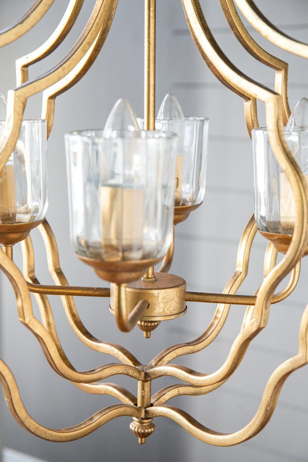 English Elm 4 Light Iron Chandelier Antique Gold Candelabra Arms Foyer Dining Entryway Fixture W2078138931
