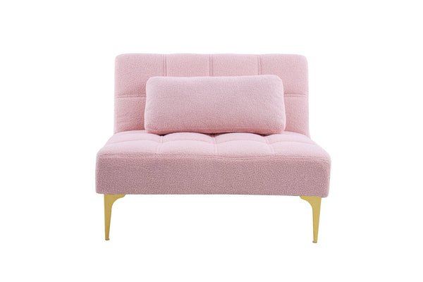 English Elm Convertible Teddy Fabric Single Sofa Bed with Gold Metal Legs, Plush Pink Futon Chair for Small Spaces W1097123595