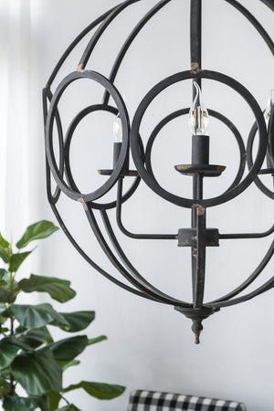 English Elm 4 Light Iron Orb Chandelier Matte Black Candelabra Fixture for Dining Foyer Kitchen W2078138925