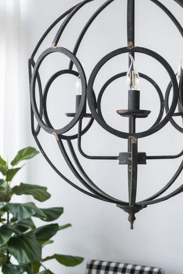 English Elm 4 Light Iron Orb Chandelier Matte Black Candelabra Fixture for Dining Foyer Kitchen W2078138925