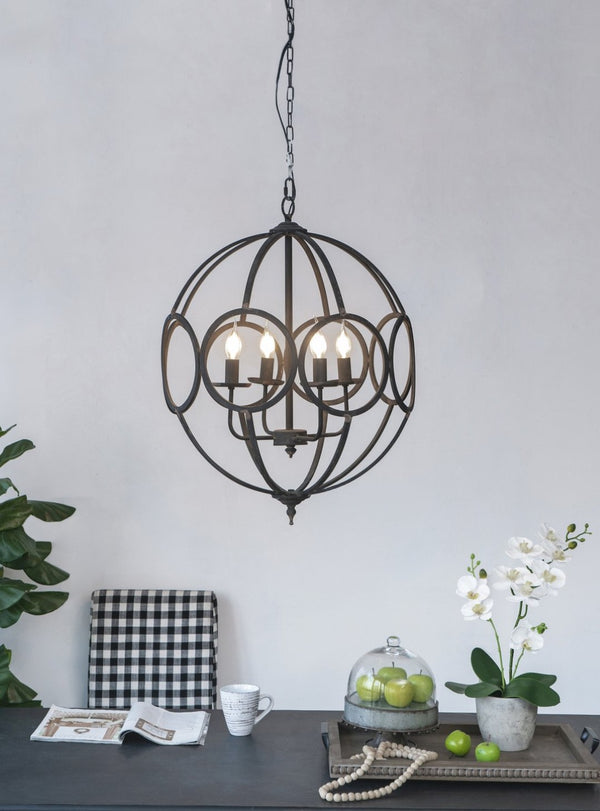 English Elm 4 Light Iron Orb Chandelier Matte Black Candelabra Fixture for Dining Foyer Kitchen W2078138925