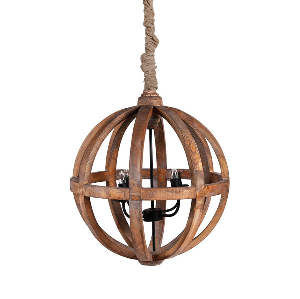 English Elm 4 Light Fir Wood Chandelier with Iron Accents for Dining Room Foyer or Kitchen W2078138926