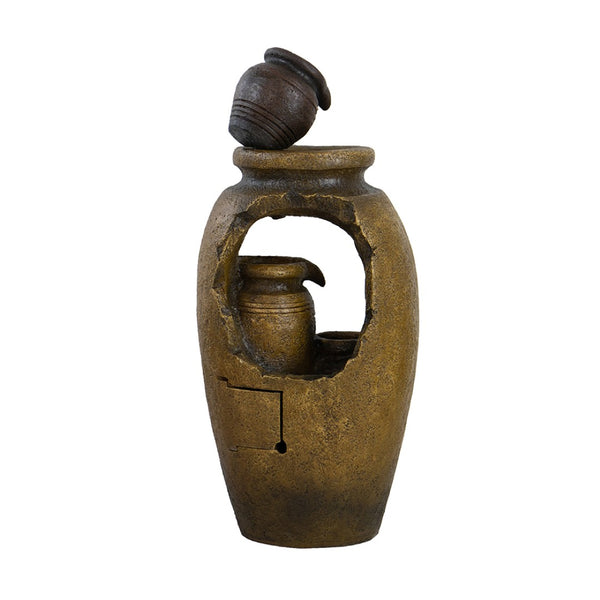 English Elm 15.4x11.8x32.7" Three Tier Cascading Pot Fountain with Light Rustic Indoor Outdoor W2078138957
