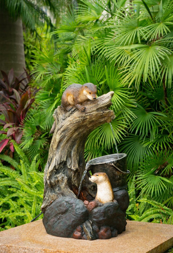 English Elm 16.9x10.2x31.9" Sculptural Polyresin Indoor Outdoor Fountain with Light Cascading Flow W2078138955