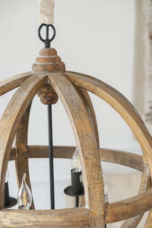 English Elm 4 Light Fir Wood Chandelier with Iron Accents for Dining Room Foyer or Kitchen W2078138926