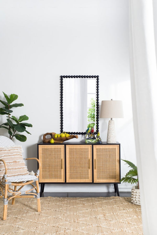 English Elm 24" X 36" Beaded Iron Frame Rectangular Wall Mirror Matte Black Textured Entryway Decor W2078138954