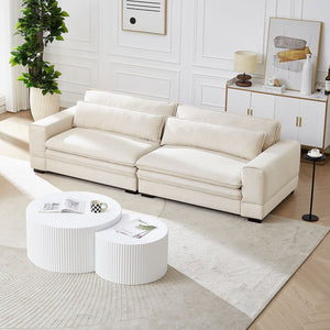 English Elm Mid-century Modern Sofa Polyester Upholstered Solid Wood Legs Neutral Beige Seat W876S00177
