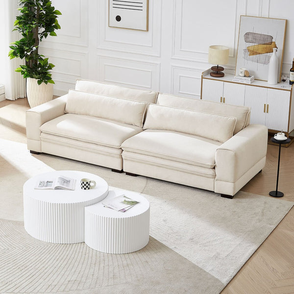 English Elm Mid-century Modern Sofa Polyester Upholstered Solid Wood Legs Neutral Beige Seat W876S00177