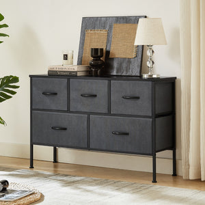 Hearth and Haven Dresser For Bedroom with 5 Drawers, Wide Chest Of Drawers, Fabric Dresser, Storage Organizer Unit with Fabric Bins For Closet, Living Room, Hallway, Nursery, Dark Grey W2151130598