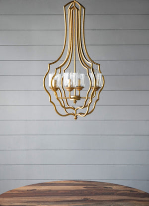 English Elm 4 Light Iron Chandelier Antique Gold Candelabra Arms Foyer Dining Entryway Fixture W2078138931