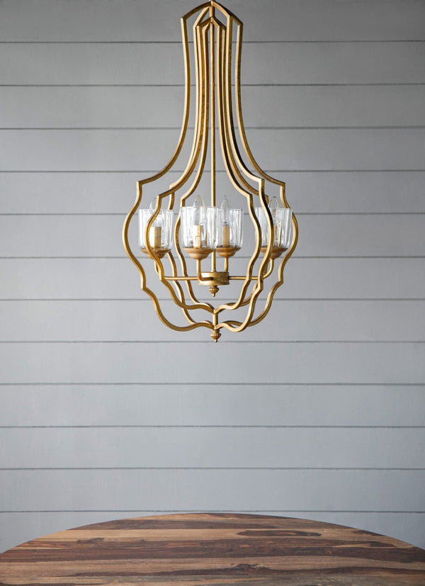 English Elm 4 Light Iron Chandelier Antique Gold Candelabra Arms Foyer Dining Entryway Fixture W2078138931