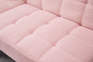 English Elm 71" Convertible Sofa Bed Futon in Plush Teddy Fabric Pink with Gold Metal Legs, 3-Seater, 600lb Capacity W1097S00100