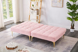 Christopher Knight Home® - Noble House - 71" Convertible Sofa Bed Futon With Gold Metal Legs Teddy Fabric (Pink)