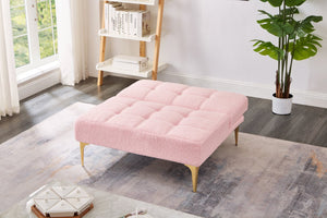 English Elm Convertible Teddy Fabric Single Sofa Bed with Gold Metal Legs, Plush Pink Futon Chair for Small Spaces W1097123595