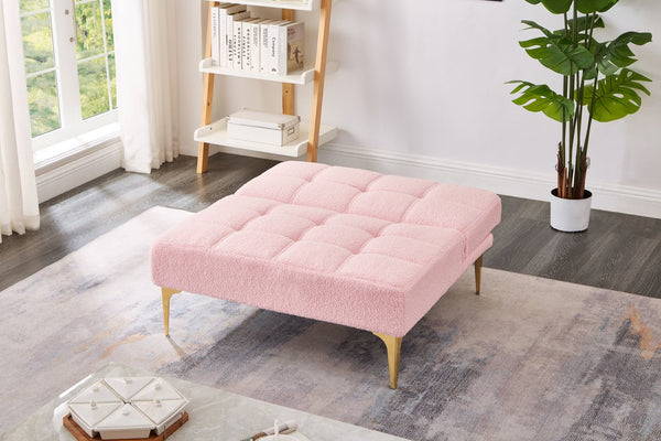 English Elm Convertible Teddy Fabric Single Sofa Bed with Gold Metal Legs, Plush Pink Futon Chair for Small Spaces W1097123595