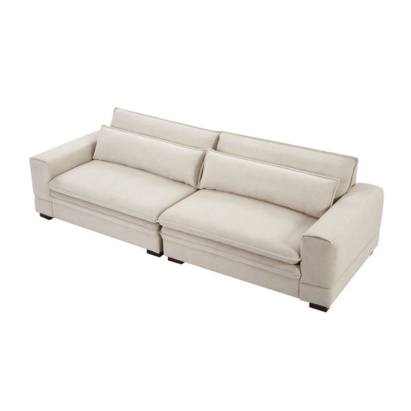 English Elm Mid-century Modern Sofa Polyester Upholstered Solid Wood Legs Neutral Beige Seat W876S00177