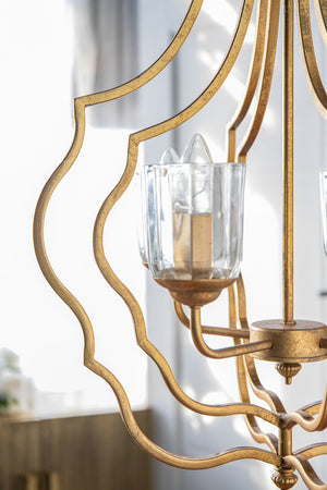 English Elm 4 Light Iron Chandelier Antique Gold Candelabra Arms Foyer Dining Entryway Fixture W2078138931