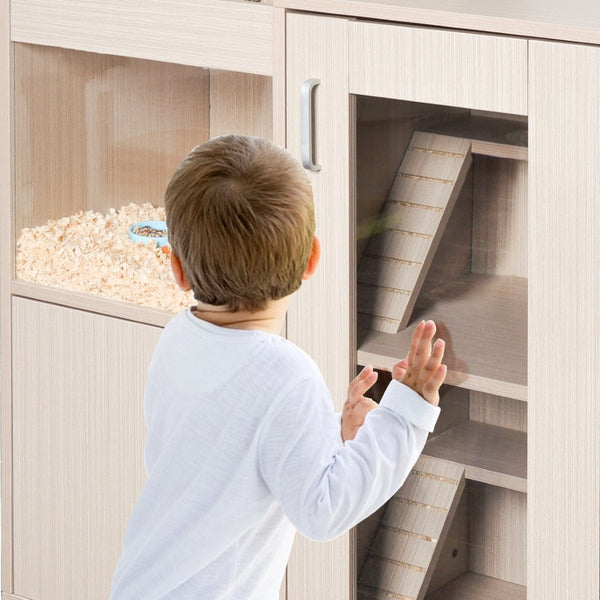 English Elm Guinea Pig Solid Wood Habitat with Acrylic View Panel and Built in Storage Cabinet Wood W1850P168633