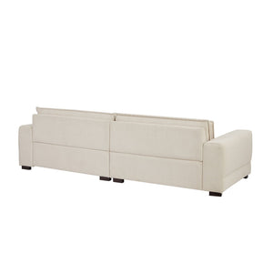 English Elm Mid-century Modern Sofa Polyester Upholstered Solid Wood Legs Neutral Beige Seat W876S00177
