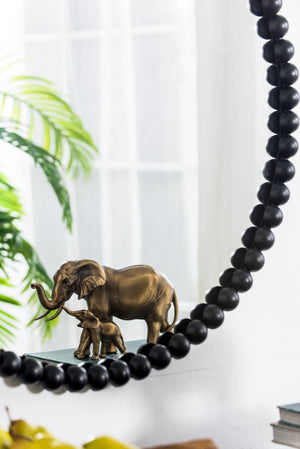 English Elm 32" Iron Bead Round Wall Mirror Matte Black Frame Accent for Bedroom or Entryway W2078138953