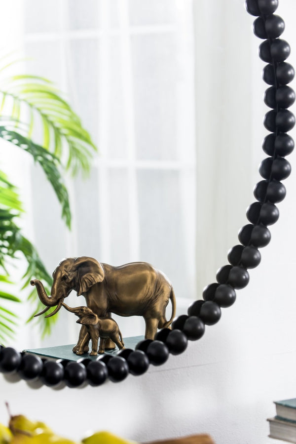 English Elm 32" Iron Bead Round Wall Mirror Matte Black Frame Accent for Bedroom or Entryway W2078138953