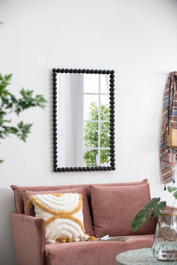 English Elm 24" X 36" Beaded Iron Frame Rectangular Wall Mirror Matte Black Textured Entryway Decor W2078138954