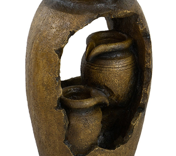 English Elm 15.4x11.8x32.7" Three Tier Cascading Pot Fountain with Light Rustic Indoor Outdoor W2078138957