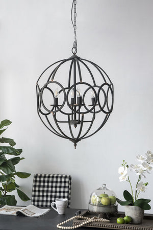 English Elm 4 Light Iron Orb Chandelier Matte Black Candelabra Fixture for Dining Foyer Kitchen W2078138925