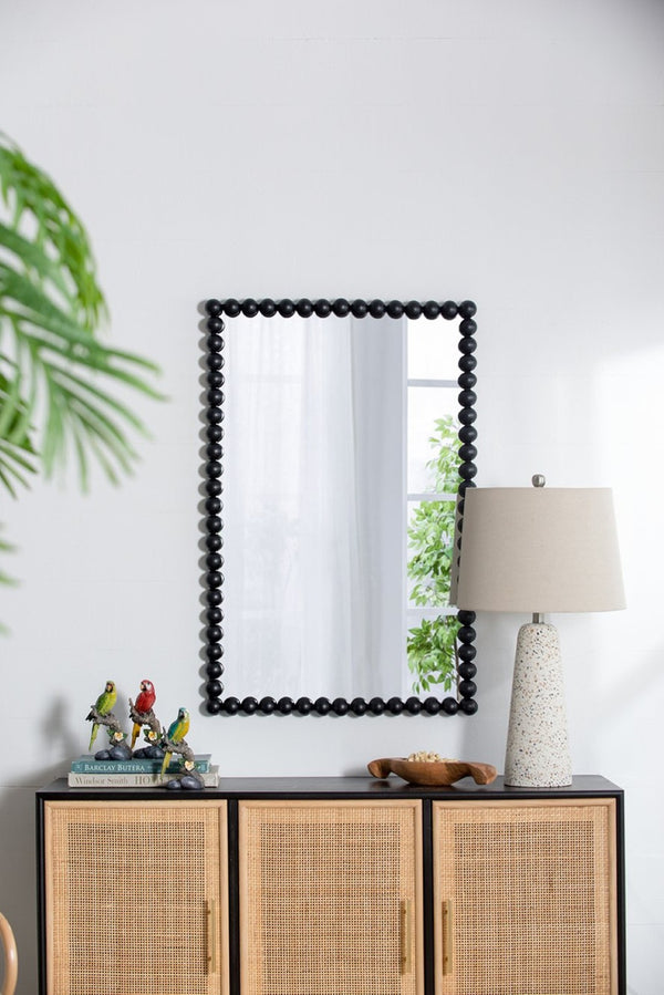 English Elm 24" X 36" Beaded Iron Frame Rectangular Wall Mirror Matte Black Textured Entryway Decor W2078138954